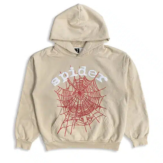 Sp5der Logo Hoodie Cream