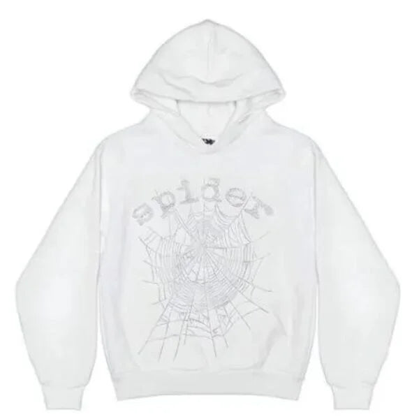 Sp5der OG Rhinestone Logo Hoodie White