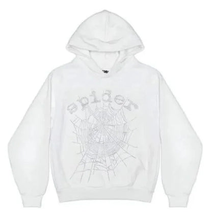 Sp5der OG Rhinestone Logo Hoodie White