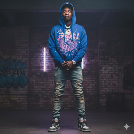 Sp5der 555555 Young Thug Hoodie Blue