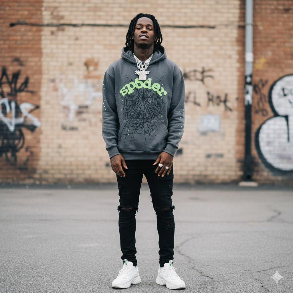 Sp5der Wait Web Hoodie Slate Grey