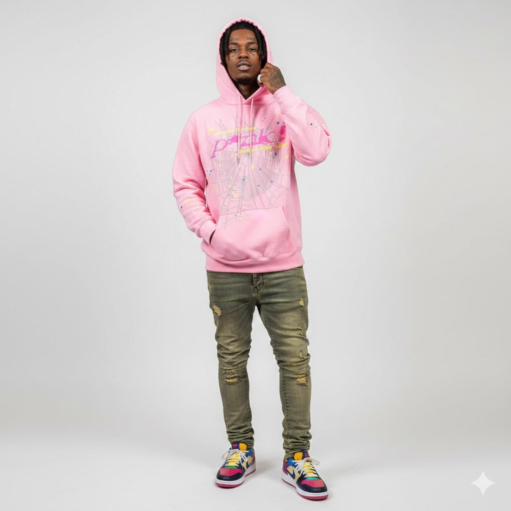 Sp5der Pink Hoodie man