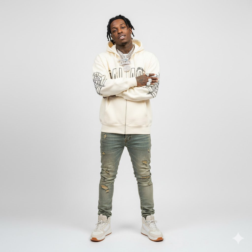 Sp5der Zip Hoodie Soft White Palace Logo