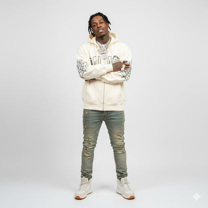 Sp5der Zip Hoodie Soft White Palace Logo