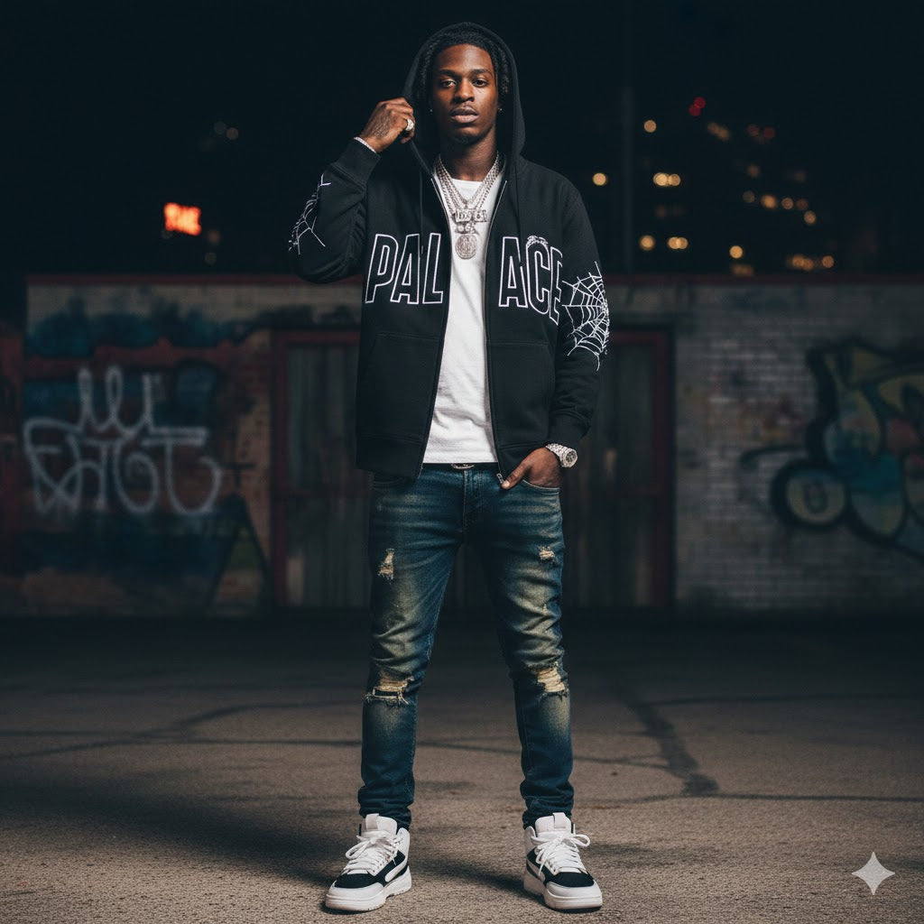 Sp5der Zip Hoodie Black Palace Logo