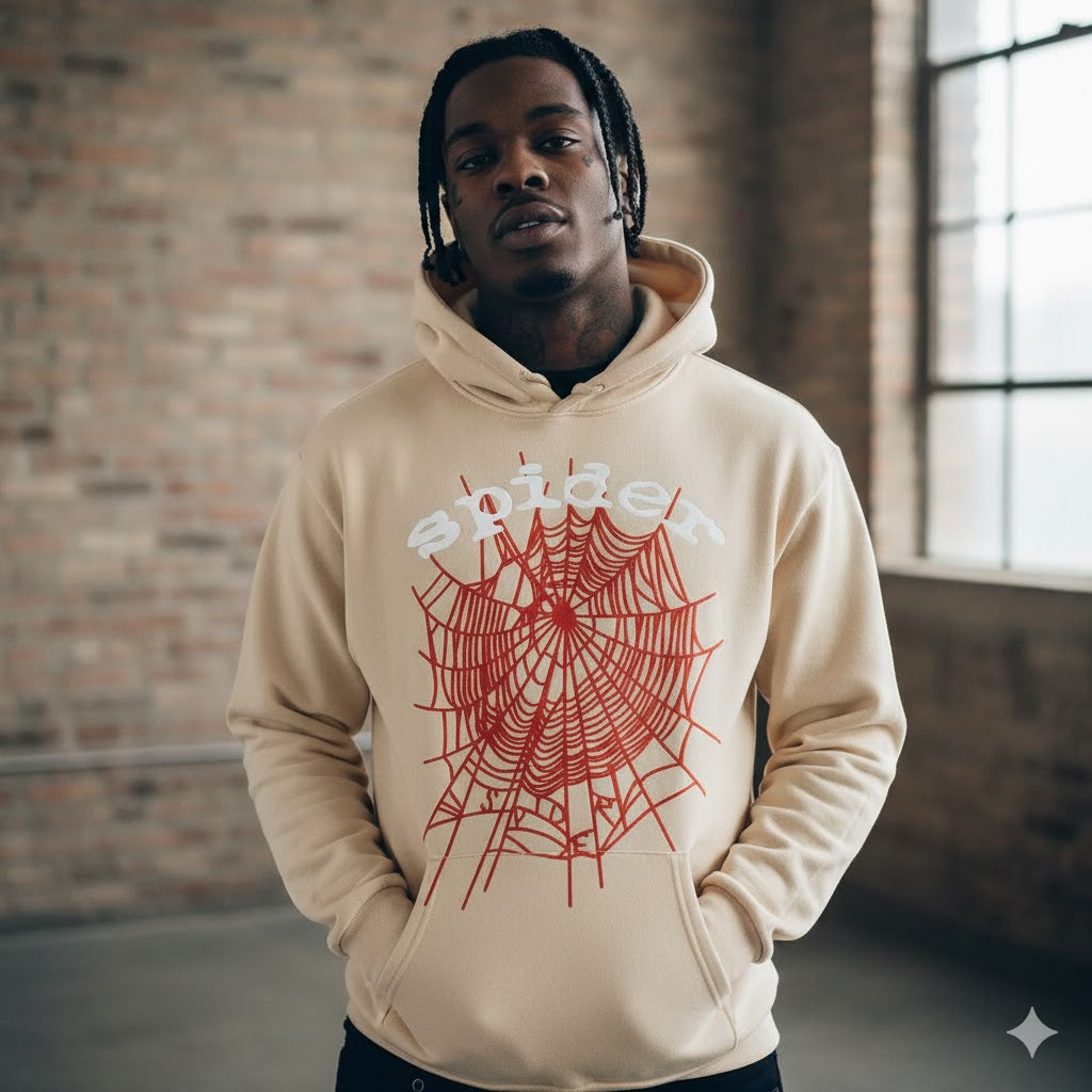 Sp5der Logo Hoodie Cream